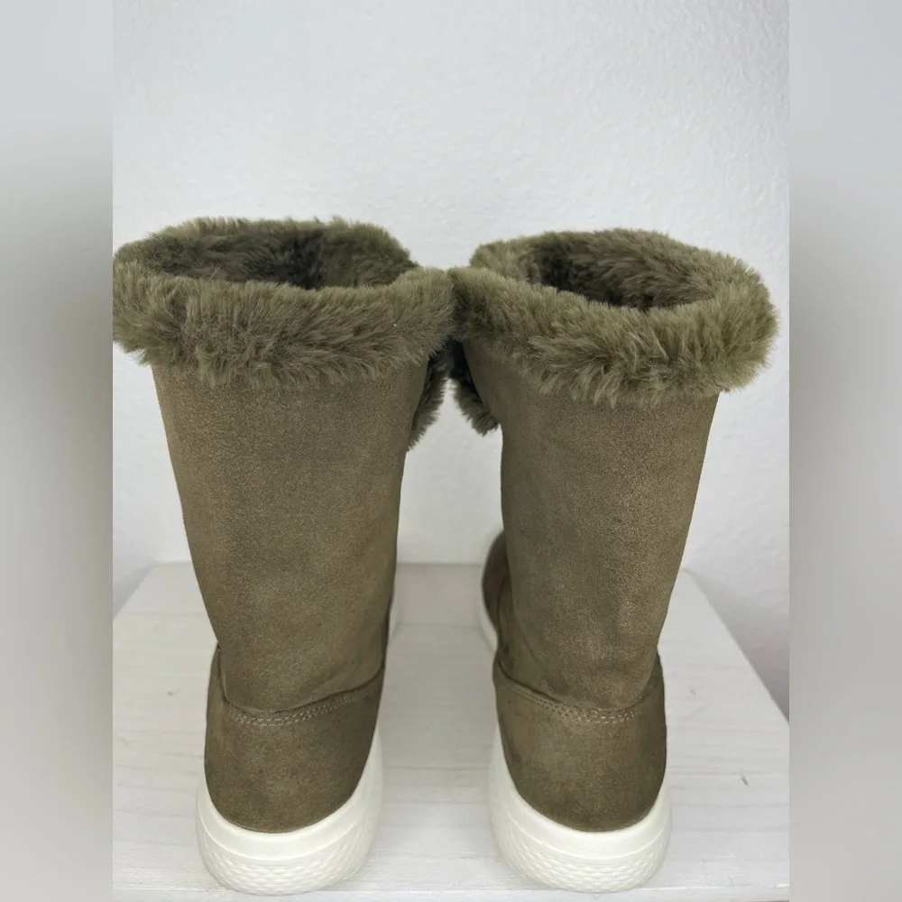 Skechers GoWalk GogaMat Genuine Leather Suede Faux Fur Fold Down Boots Size 8